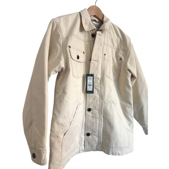 Alpine Design Quilted Lined Chore Coat Size Small Natural Khaki Pockets Full Zip - Picture 14 of 16